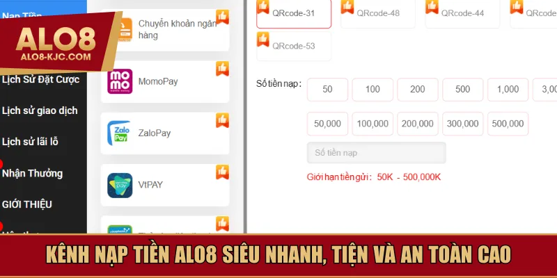 Kênh nạp tiền Alo8 siêu nhanh, tiện và an toàn cao